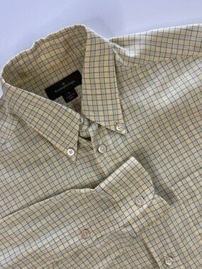 Ermenegildo Zegna Shirt Men M Gold Plaid Check Button Down Long Sleeve Italy